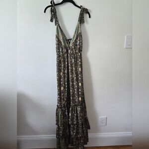 Floral Tiered Maxi Dress with Tie Straps M/L